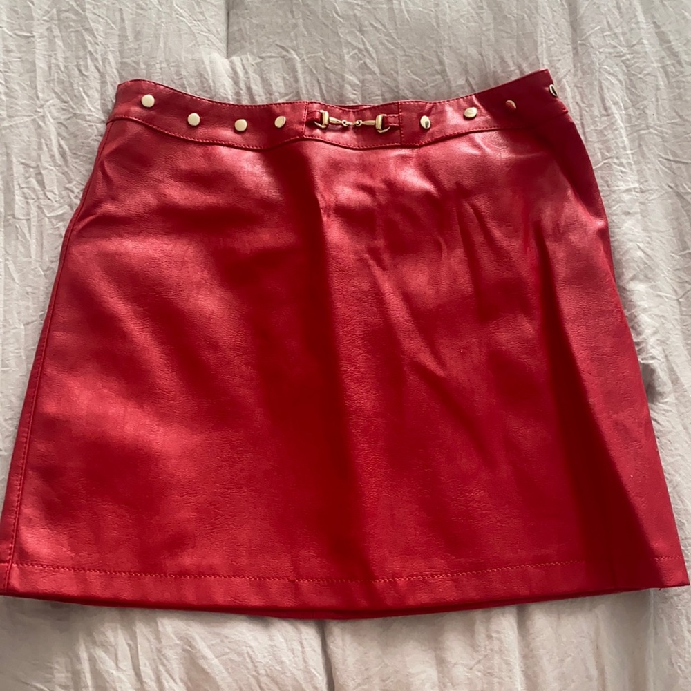 Red faux leather mini skirt